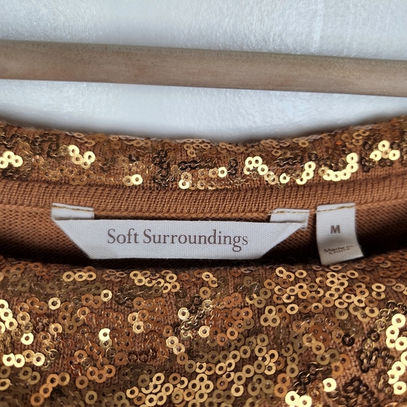 Soft Surroundings Gold Sequin Off Shoulder Cashmere Blend Sweater Top Sz M - Picture 3 of 5
